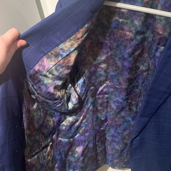 Stunning Blue Patterned Bespoke Mascoangelo Suit Blazer Custom Tailored 48 R - Picture 5 of 9